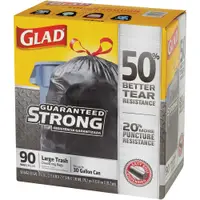 Glad® Drawstring Trash Bags, 30 Gallon, 30" x 32", Black, 90/Case