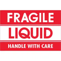 Tape Logic® Labels, "Fragile - Liquid - Handle With Care, 2" x 3", Red/White, 500/Roll