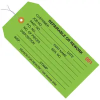 Inspection Tags, Pre-Wired, "Repairable or Rework", 4 3/4" x 2 3/8", Green, 1000/Case