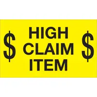 Tape Logic® Labels, "$ High Claim Item $", 3" x 5", Fluorescent Yellow, 500/Roll