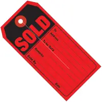 Retail Tags, "SOLD" , 4 3/4" x 2 3/8", Red/Black, 500/Case