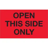 Tape Logic® Labels, "Open This Side Only", 3" x 5", Fluorescent Red, 500/Roll