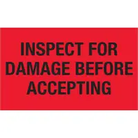 Tape Logic® Labels, "Inspect For Damage Before Accepting", 3" x 5", Fluorescent Red, 500/Roll