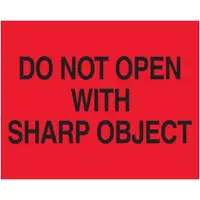 Tape Logic® Labels, "Do Not Open with Sharp Object", 8 x 10", Fluorescent Red, 250/Roll