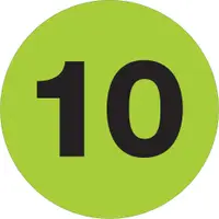 Tape Logic® Number Labels, "10", 1" Circle, Fluorescent Green, 500/Roll