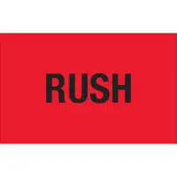 Tape Logic® Labels, "Rush", 1 1/4" x 2", Fluorescent Red, 500/Roll