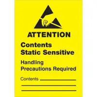 Tape Logic® Labels, "Contents Static Sensitive", 1 3/4 x 2 1/2", Black/Yellow, 500/Roll