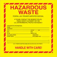 Tape Logic® Labels, "Hazardous Waste - Standard", 6" x 6", Red/Yellow/Black, 500/Roll