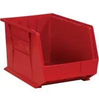 Plastic Stack & Hang Bin Boxes, 16" x 11" x 8", Red, 4/Case