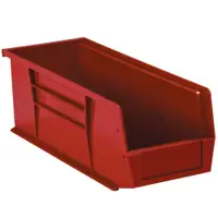 Plastic Stack & Hang Bin Boxes, 10 7/8" x 4 1/8" x 4", Red, 12/Case