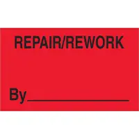 Tape Logic® Labels, "Repair/Rework By", 3" x 5", Fluorescent Red, 500/Roll