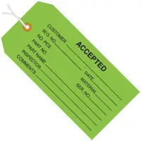 Inspection Tags, Pre-Strung, "Accepted", 4 3/4" x 2 3/8", Green, 1000/Case