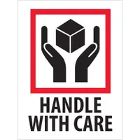 Tape Logic® Labels, "Handle With Care", 3" x 4", Red/White/Black, 500/Roll
