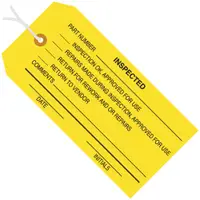 Inspection Tags, Pre-Strung, "Inspected", 4 3/4" x 2 3/8", Yellow, 1000/Case