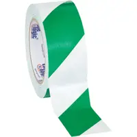 Tape Logic® Striped Vinyl Tape, 7.0 Mil, 2" x 36 yds., Green/White, 3/Case