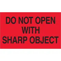 Tape Logic® Labels, "Do Not Open with Sharp Object", 3" x 5", Fluorescent Red, 500/Roll