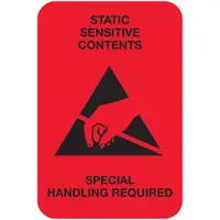 Tape Logic® Labels, "Static Sensitive Contents", 2" x 3", Fluorescent Red, 500/Roll