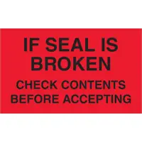 Tape Logic® Labels, "Check Contents Before Accepting", 3" x 5", Fluorescent Red, 500/Roll