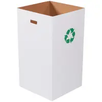 Corrugated Trash Can with Recycle Logo, 50 Gallon, 18" x 18" x 36", White, 10/Bundle