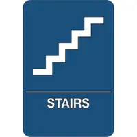 "Stairs" ADA Compliant Plastic Sign, 9" x 6", Blue/White, 1/Each