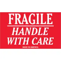 Tape Logic® Labels, "Fragile - Handle With Care", 3" x 4", Red/White, 500/Roll