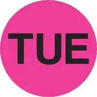 Tape Logic® Inventory Circle Labels, Days of the Week, "TUE", 2", Fluorescent Pink, 500/Roll