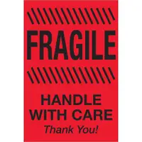 Tape Logic® Labels, "Fragile - Handle With Care", 4" x 6", Fluorescent Red, 500/Roll