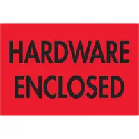 Tape Logic® Labels, "Hardware Enclosed", 2" x 3", Fluorescent Red, 500/Roll