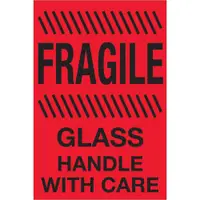 Tape Logic® Labels, "Fragile - Glass - Handle With Care", 4" x 6", Fluorescent Red, 500/Roll
