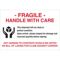 Tape Logic® Labels, "Fragile - Handle With Care", 4" x 6", Red/White/Black, 500/Roll