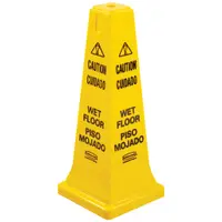 Wet Floor Safety Cone, 4-Sided Multilingual Cone, 12" x 36", Yellow, 1/Each