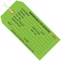 Inspection Tags, Pre-Strung, "Repairable or Rework", 4 3/4" x 2 3/8", Green, 1000/Case