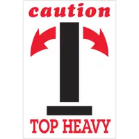 Tape Logic® Labels, "Caution - Top Heavy", Arrow, 4" x 6", Red/White/Black, 500/Roll