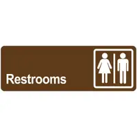 "Restrooms" Door Sign, 3" x 9", Brown, 1/Each