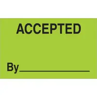 Tape Logic® Labels, "Accepted By", 1 1/4" x 2", Fluorescent Green, 500/Roll