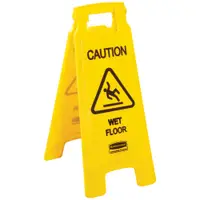 Wet Floor Sign, 2-Sided English Stand, 11" x 25", Yellow, 1/Each