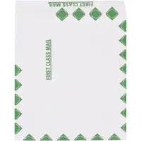 Tyvek® Flat Envelopes, 10" x 13", First Class, White/Green, 100/Case