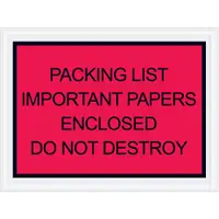 Tape Logic® "Important Papers Enclosed" Envelopes, 4 1/2" x 6", Red, 1000/Case