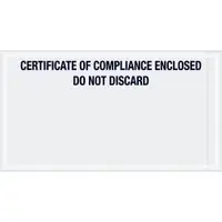 Tape Logic® Transportation Envelopes, "Certificate of Compliance Enclosed", 6" x 11", Printed Clear,1000/Case