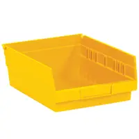 Plastic Shelf Bin Boxes, 11 5/8" x 11 1/8" x 4", Yellow, 8/Case