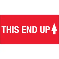 Tape Logic® Labels, "This End Up" (High Gloss), 2" x 4", Red/White, 500/Roll