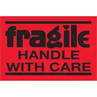 Tape Logic® Labels, "Fragile Handle With Care", 2" x 3", Fluorescent Red, 500/Roll