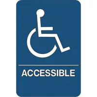 "Wheelchair Accessible" ADA Compliant Plastic Sign, 9" x 6", Blue/White, 1/Each