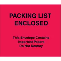 Tape Logic® "Packing List Enclosed" Important Papers Enclosed Envelopes (Paper Face), 7" x 6" , Red, 1000/Case