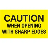 Tape Logic® Labels, "Caution When Opening With Sharp Edges", 3" x 5", Fluorescent Yellow, 500/Roll