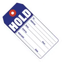 Retail Tags, "HOLD", 4 3/4" x 2 3/8", Blue/White, 500/Case