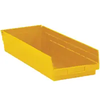 Plastic Shelf Bin Boxes, 23 5/8" x 8 3/8" x 4", Yellow, 6/Case