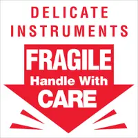 Tape Logic® Labels, "Delicate Instruments - Fragile", 3" x 3", Red/White, 500/Roll