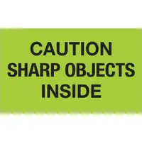 Tape Logic® Labels, "Caution Sharp Objects Inside", 3" x 5", Fluorescent Green, 500/Roll