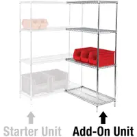 Wire Shelving Add-On Unit, 4 Shelf, 72" x 36" x 74", Chrome, 1/Each